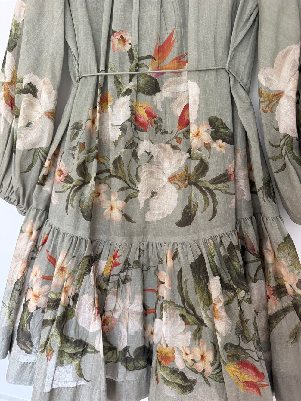 Zimmermann Boho Floral Dress in Sage Green - Picture 9 of 12